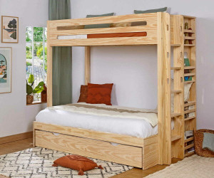 Ma Chambre d'Enfant Lit superposé gigogne adulte 3 places Burton  Bois naturel 90-120x190 cm/Opt:Sommier gigogne 80x190 cm