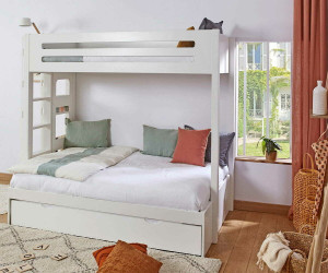 Ma Chambre d'Enfant Lit superposé gigogne adulte 3 places Burton  Blanc 90-120x190 cm/Opt:Sommier gigogne 80x190 cm