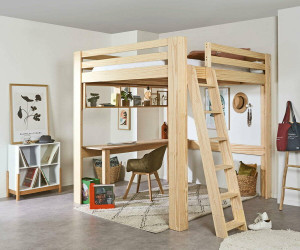 Ma Chambre d'Enfant Lit mezzanine ado 200x200 cm avec bureau Maverick  Bois naturel 200x200 cm