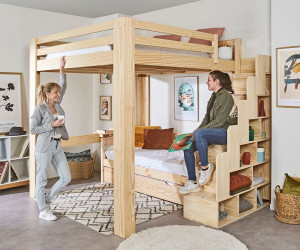 Ma Chambre d'Enfant Lit mezzanine ado 200x200 cm avec escalier Maverick  Bois naturel 200x200 cm