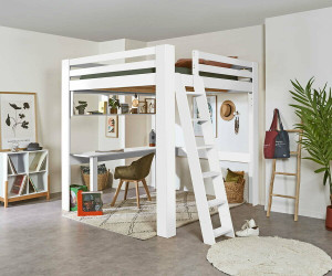 Ma Chambre d'Enfant Lit mezzanine king size avec bureau Maverick  Blanc 200x200 cm