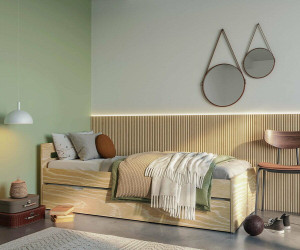 Ma Chambre d'Enfant Lit adulte avec sommier Taki  Bois naturel 90x190 cm
