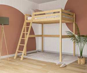 Ma Chambre d'Enfant Lit mezzanine adulte 2 places Cargo  Bois naturel 140x190 cm