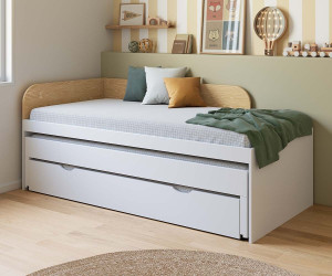 Ma Chambre d'Enfant Lit gigogne enfant 3 places Riza  Blanc et bois 90x200 cm