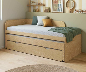 Ma Chambre d'Enfant Lit gigogne adulte 3 places Riza  Bois naturel 90x200 cm