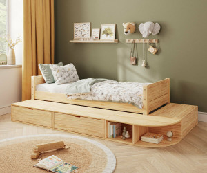 Ma Chambre d'Enfant Lit enfant avec estrade et matelas Combeebed  Bois naturel 90x200 cm/Opt:Matelas Norway 13 cm