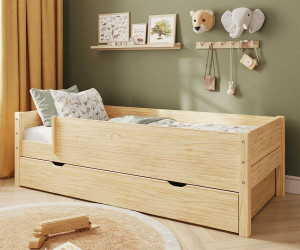 Ma Chambre d'Enfant Lit enfant avec 2 barrières et tiroir Combeebed  Bois naturel 90x200 cm/Opt:Sans caches sommier