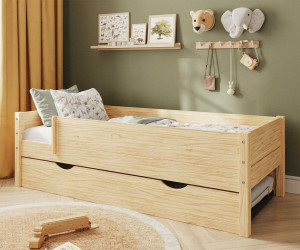 Ma Chambre d'Enfant Lit gigogne enfant avec 2 barrières et 2 matelas Combeebed  Bois naturel 90x200 cm Sans caches sommier Matelas Norway 13 cm