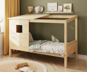 Ma Chambre d'Enfant Lit cabane enfant Combeebed  Bois naturel 90x200 cm Sans caches sommier Sans toit et porte