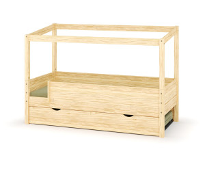 Ma Chambre d'Enfant Lit cabane gigogne enfant Combeebed  Bois naturel 90x200 cm Sans caches sommier Sans toit et porte 2 barrières