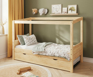 Ma Chambre d'Enfant Lit cabane gigogne enfant Combeebed  Bois naturel 90x200 cm Sans caches sommier Sans toit et porte Sans barrière