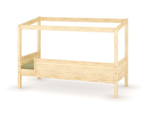 Ma Chambre d'Enfant Lit cabane enfant avec barrière et matelas Combeebed  Bois naturel 90x200 cm Sans caches sommier Sans toit et porte 1 barrière
