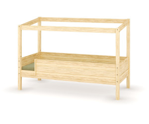 Ma Chambre d'Enfant Lit cabane enfant avec barrière et matelas Combeebed  Bois naturel 90x200 cm Sans caches sommier Sans toit et porte 2 barrières
