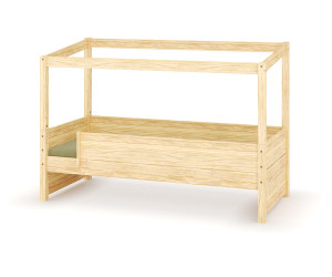 Ma Chambre d'Enfant Lit cabane enfant avec barrière et matelas Combeebed  Bois naturel 90x200 cm Avec caches sommier Sans toit et porte 2 barrières