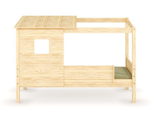 Ma Chambre d'Enfant Lit cabane enfant avec barrière et matelas Combeebed  Bois naturel 90x200 cm Sans caches sommier Avec toit et porte 1 barrière