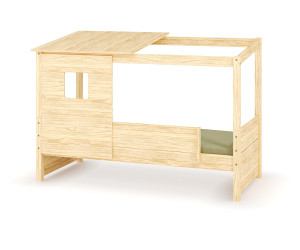 Ma Chambre d'Enfant Lit cabane enfant avec barrière et matelas Combeebed  Bois naturel 90x200 cm Avec caches sommier Avec toit et porte 1 barrière