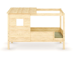 Ma Chambre d'Enfant Lit cabane enfant avec barrière et matelas Combeebed  Bois naturel 90x200 cm Sans caches sommier Avec toit et porte 2 barrières