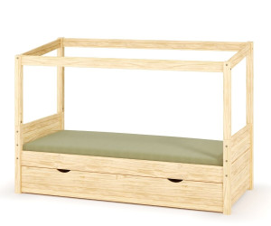 Ma Chambre d'Enfant Lit cabane gigogne enfant et matelas Combeebed  Bois naturel 90x200 cm Avec caches sommier Sans toit et porte Sans barrière