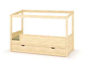 Ma Chambre d'Enfant Lit cabane gigogne enfant et matelas Combeebed  Bois naturel 90x200 cm Avec caches sommier Sans toit et porte 1 barrière Matelas