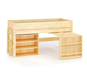 Ma Chambre d'Enfant Lit mi-hauteur avec bureau Combeebed  Bois naturel 90x200 cm Echelle petit côté 1 bureau + 1 étagère