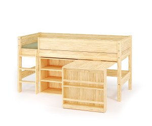 Ma Chambre d'Enfant Lit mi-hauteur enfant avec bureau et matelas Combeebed  Bois naturel 90x200 cm Echelle grand côté 1 bureau + 1 étagère Matelas