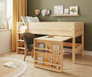 Ma Chambre d'Enfant Lit mi-hauteur enfant avec bureau et matelas Combeebed  Bois naturel 90x200 cm Echelle grand côté 1 bureau seul Matelas Airfresh
