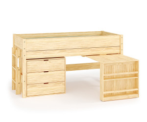 Ma Chambre d'Enfant Lit mi-hauteur enfant avec bureau et matelas Combeebed  Bois naturel 90x200 cm Echelle petit côté 1 bureau + 1 commode Matelas