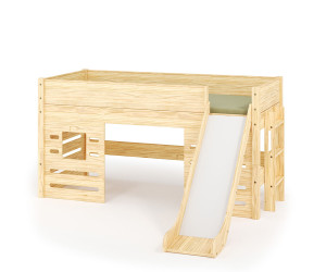 Ma Chambre d'Enfant Lit mi-hauteur enfant avec toboggan et matelas Combeebed  Bois naturel 90x200 cm Fenêtre bas Matelas Airfresh 15 cm
