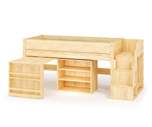Ma Chambre d'Enfant Lit mi-hauteur enfant avec escalier et matelas Combeebed  Bois naturel 90x200 cm 1 étagère + 1 bureau Matelas Norway 13 cm