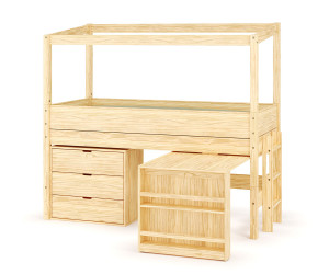 Ma Chambre d'Enfant Lit cabane mi-hauteur avec bureau Combeebed  Bois naturel 90x200 cm Echelle petit côté Structure cabane uniquement 1 commode