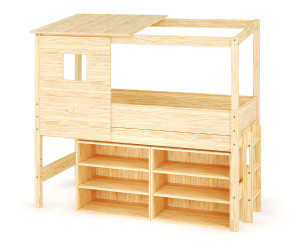 Ma Chambre d'Enfant Lit cabane mi-hauteur avec rangement et matelas Combeebed  Bois naturel 90x200 cm Echelle petit côté Toit et fenêtre haut 2