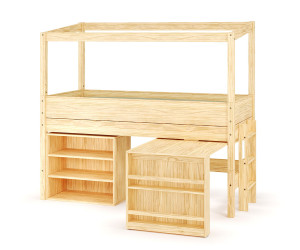 Ma Chambre d'Enfant Lit cabane mi-hauteur avec bureau et matelas Combeebed  Bois naturel 90x200 cm Echelle petit côté Structure cabane uniquement 1