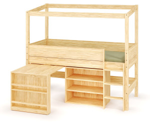 Ma Chambre d'Enfant Lit cabane mi-hauteur avec bureau et matelas Combeebed  Bois naturel 90x200 cm Echelle grand côté Structure cabane uniquement 1