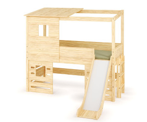 Ma Chambre d'Enfant Lit cabane mi-hauteur avec toboggan et matelas Combeebed  Bois naturel 90x200 cm Fenêtre bas Matelas Norway 13 cm