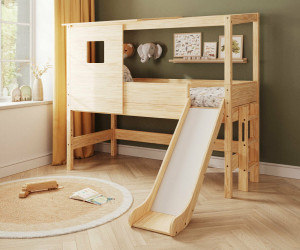 Ma Chambre d'Enfant Lit cabane mi-hauteur avec toboggan et matelas Combeebed  Bois naturel 90x200 cm Toboggan uniquement Matelas Airfresh 15 cm