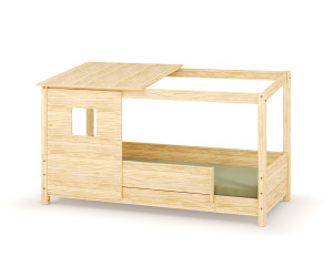 Ma Chambre d'Enfant Lit cabane Montessori Combeebed  Bois naturel 90x200 cm Barrières de sécurité avant et arrière Avec toit et fenêtre haut