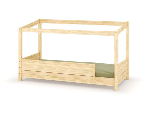 Ma Chambre d'Enfant Lit cabane Montessori Combeebed  Bois naturel 90x200 cm Barrière de sécurité avant Sans toit et fenêtre haut