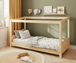 Ma Chambre d'Enfant Lit cabane Montessori Combeebed  Bois naturel 90x200 cm Sans barrière de sécurité Sans toit et fenêtre haut