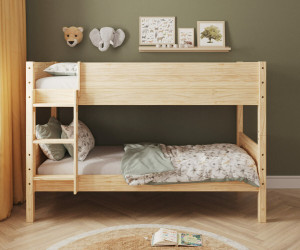 Ma Chambre d'Enfant Lit superposé enfant Combeebed  Bois naturel 90x200 cm Echelle grand côté Sans barrière de sécurité Version basse