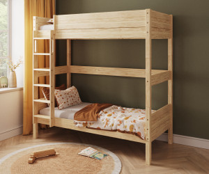 Ma Chambre d'Enfant Lit superposé enfant Combeebed  Bois naturel 90x200 cm Echelle grand côté Sans barrière de sécurité Version haute