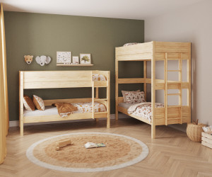 Ma Chambre d'Enfant Lit superposé enfant avec estrade Combeebed  Bois naturel 90x200 cm Echelle petit côté Sans barrière de sécurité Version évolutive