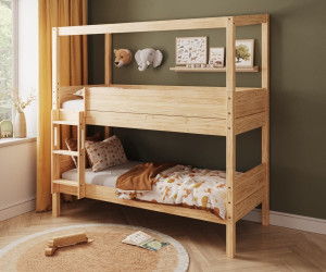 Ma Chambre d'Enfant Lit superposé cabane enfant Combeebed  Bois naturel 90x200 cm Echelle grand côté Structure cabane uniquement