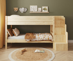 Ma Chambre d'Enfant Lit superposé enfant avec escalier Combeebed  Bois naturel 90x200 cm Sans barrière de sécurité Version évolutive
