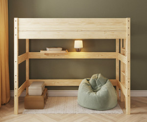 Ma Chambre d'Enfant Lit mezzanine enfant Combeebed  Bois naturel 90x200 cm Echelle petit côté Hauteur 177 cm