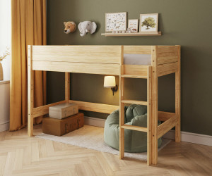 Ma Chambre d'Enfant Lit mezzanine enfant Combeebed  Bois naturel 90x200 cm Echelle grand côté Hauteur 142 cm