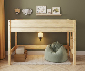 Ma Chambre d'Enfant Lit mezzanine enfant Combeebed  Bois naturel 90x200 cm Echelle petit côté Hauteur 142 cm