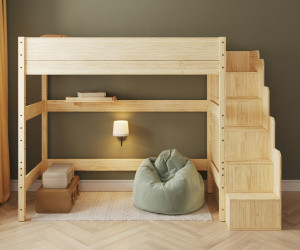 Ma Chambre d'Enfant Lit mezzanine enfant avec escalier Combeebed  Bois naturel 90x200 cm Hauteur 188 cm