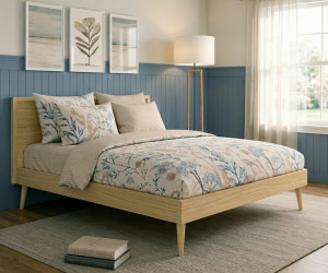 Ma Chambre d'Enfant Lit adulte avec sommier Lynd  Bois naturel 140x190 cm