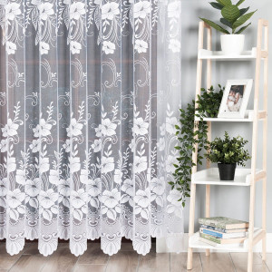 Firanka żakardowa biała ze wzorem w kwiaty wysokość 220 cm 018041