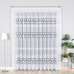 KUPON 390x230 cm Firana żakardowa biała ze wzorem 004164